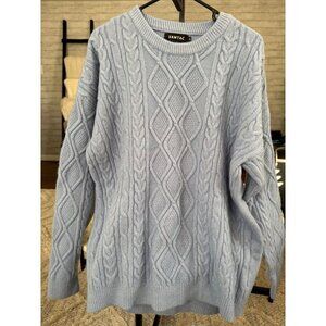 Vamtac Light Blue Oversized Long Sleeve Cable Knit Pullover Sweater Women Size L